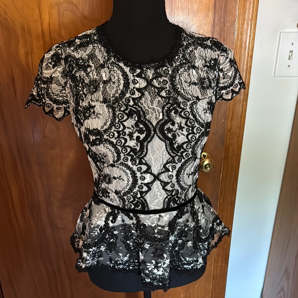 Elegant Lace Black and White Lace Peplum Top